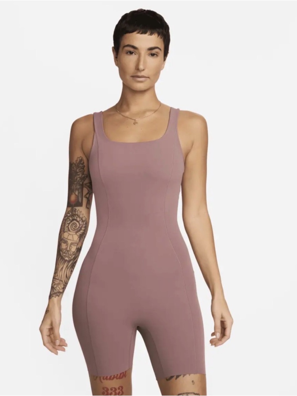 Nike Dri-FIT Tank Romper in Dusty Mauve